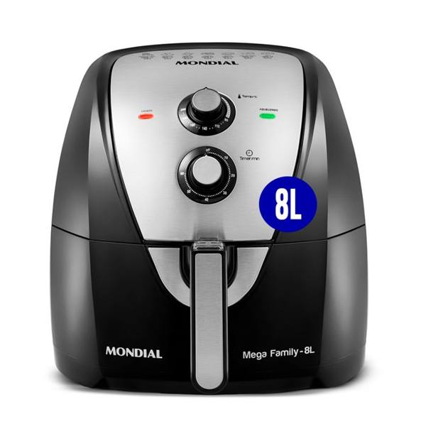 Fritadeira Elétrica Air Fryer Mondial Mega Family AFN-80-BI 8L 1900W Timer — foto do produto em fundo branco