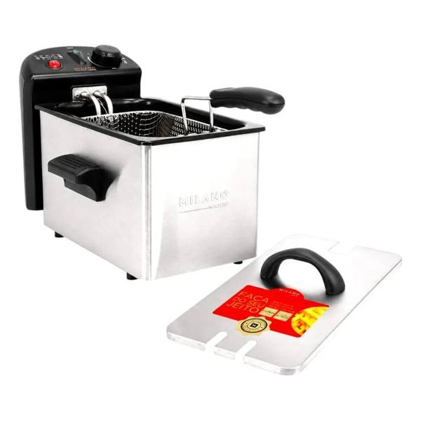 Fritadeira Elétrica Com Tampa Milano 3 Litros Inox — foto do produto em fundo branco