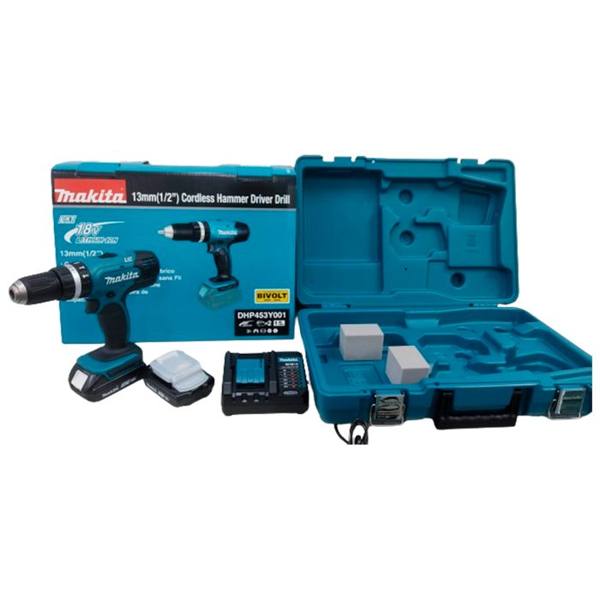 Furadeira e Parafusadeira Impacto Makita 2 Baterias 18V Maleta DHP453Y001 — foto do produto em fundo branco