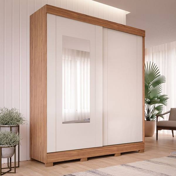 Guarda-Roupa Casal 2 Portas Correr 3 Gavetas Ilhéus Panan Roupeiro — foto do produto em fundo branco