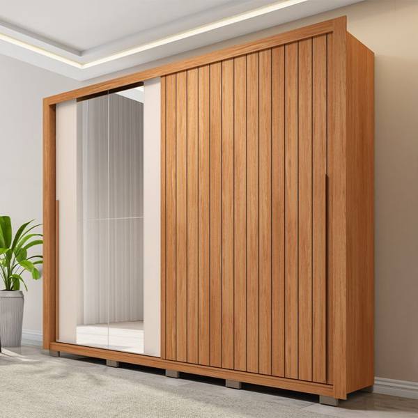 Guarda-Roupa Casal 2 Portas Correr 6 Gavetas Espelho Movimente Lux Caemmun — foto do produto em fundo branco