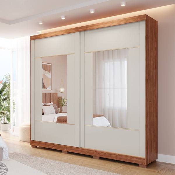 Guarda-Roupa Casal 2 Portas de Correr 4 Gavetas Olivia Panan — foto do produto em fundo branco