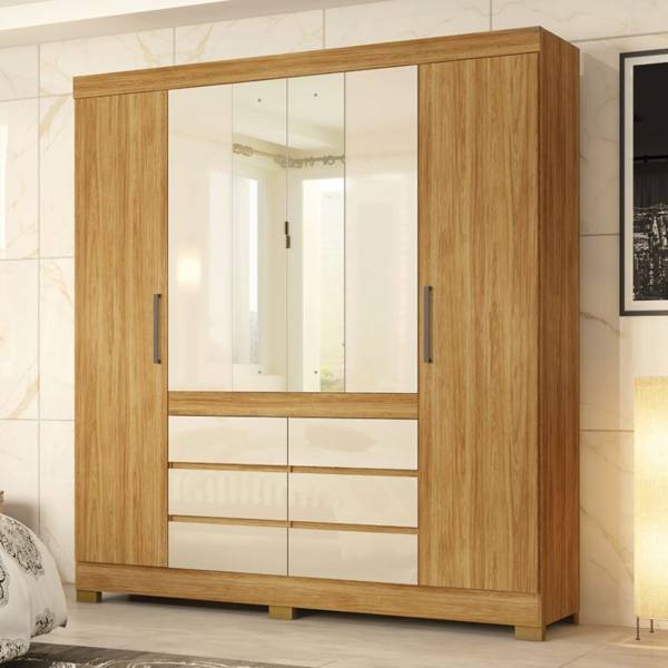 Guarda-Roupa Casal 4 Portas Correr 6 Gavetas Demobile Cádis Roupeiro — foto do produto em fundo branco