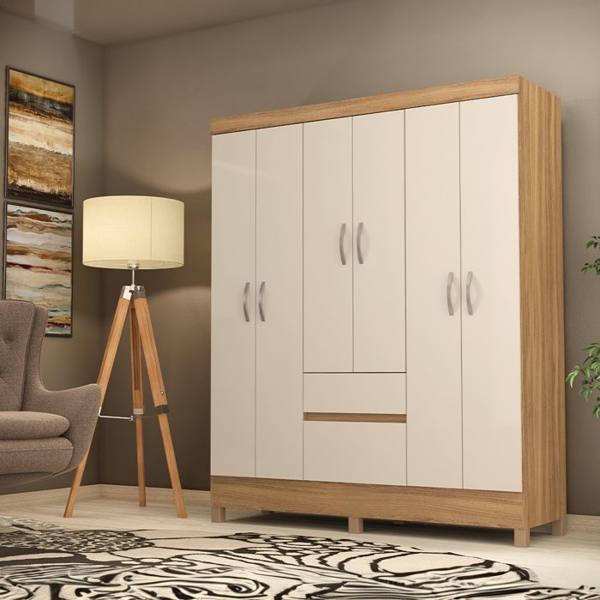 Guarda-Roupa Casal 6 Portas Bater 2 Gavetas Flash II Demóbile Roupeiro — foto do produto em fundo branco