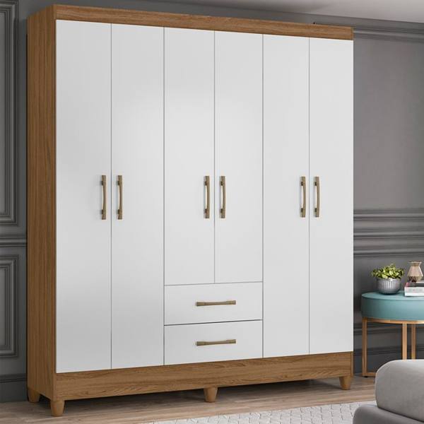 Guarda-Roupa Casal 6 Portas Bater 2 Gavetas Panamá Moval Roupeiro — foto do produto em fundo branco