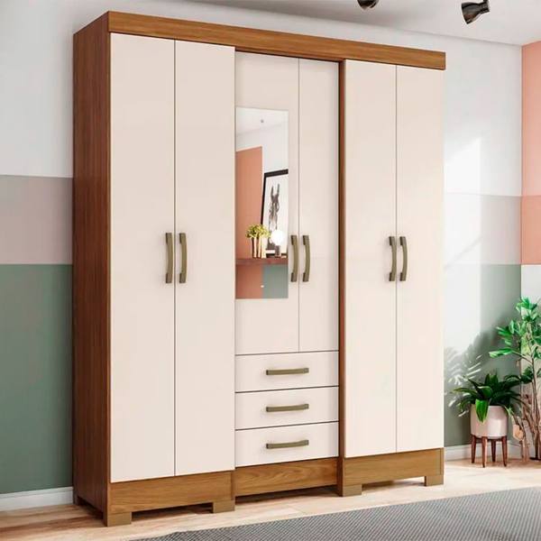 Guarda-Roupa Casal 6 Portas Bater 3 Gavetas B23 Briz Roupeiro — foto do produto em fundo branco