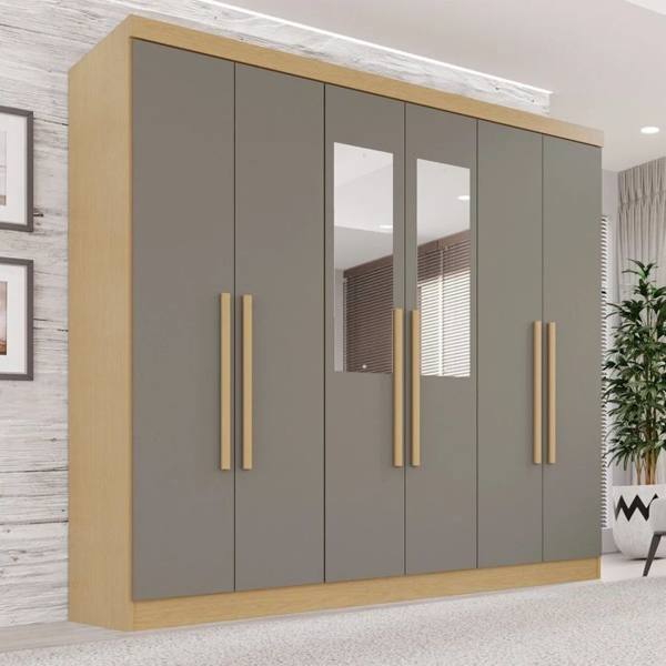 Guarda-roupa Casal Com Espelho 6 Portas 2 Gavetas França Jequitibá — foto do produto em fundo branco