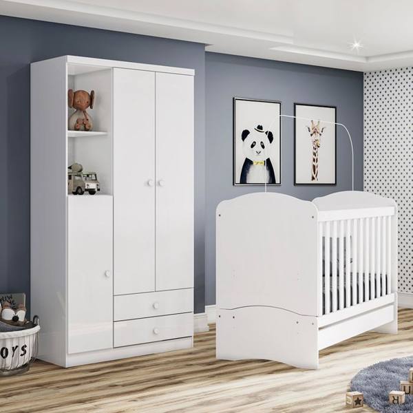 Guarda-Roupa Infantil 3 Portas Bater 2 Gavetas Bala de Menta Henn Roupeiro — foto do produto em fundo branco