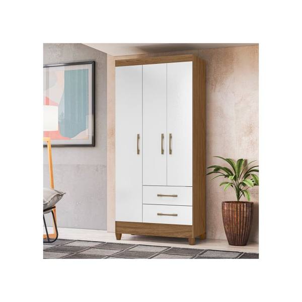 Guarda-Roupa Solteiro 3 Portas Bater 2 Gavetas Lima Moval Roupeiro — foto do produto em fundo branco