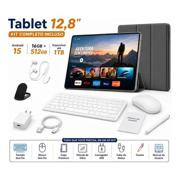 Hancdon Android 15 Tab Kit Completo Ram 16gb 512gb 12,8p — foto do produto em fundo branco
