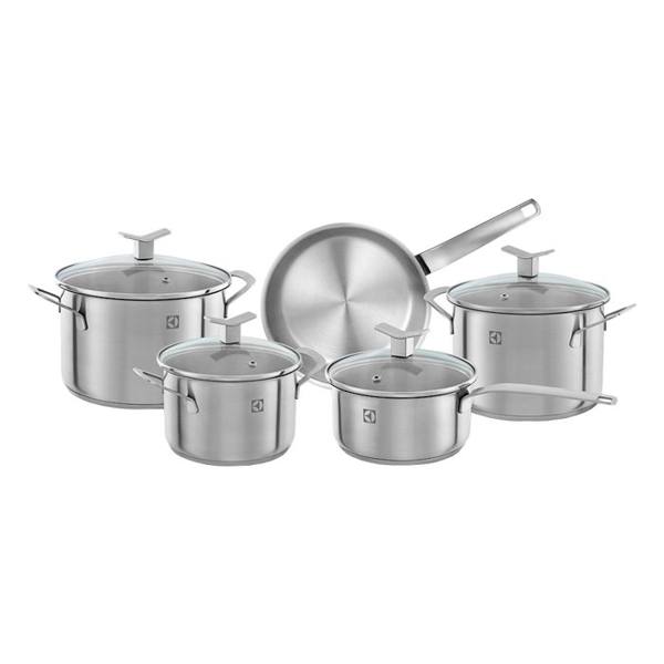 Jogo de Panelas Electrolux Aço Inox 5 Peças Fundo Triplo 41042291 — foto do produto em fundo branco