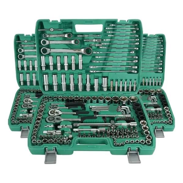 Kit Jogo De Ferramentas Com Soquetes 151 Peças De Aço Crv Verde — foto do produto em fundo branco