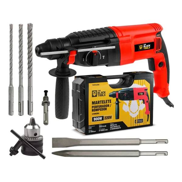 Martelete Perfurador Rompedor Professional 26mm 900w Sds Plus 3j Com Maleta E Acessorios Trm-4000 The Black Tools — foto do produto em fundo branco
