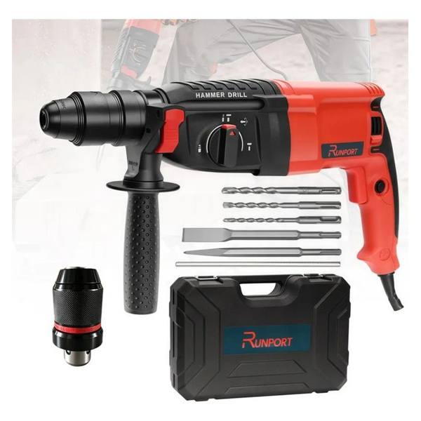 Martelete Perfurador Rompedor Profissional Sds Plus Com Maleta 26mm 1300w 3.2j Runport — foto do produto em fundo branco