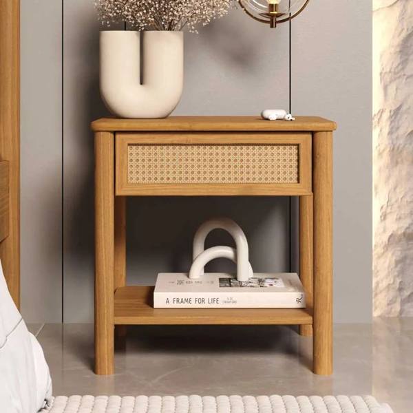 Mesa De Cabeceira Rattan 1 Gaveta Madeira Freijó Cefira Fosco Freijó — foto do produto em fundo branco
