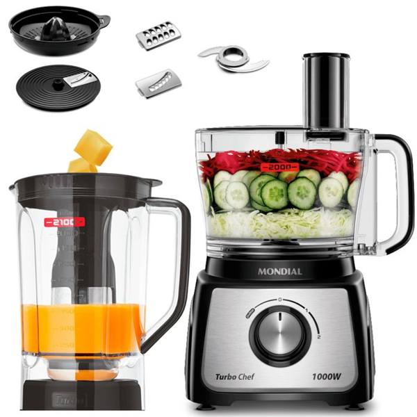 Multiprocessador Mondial Turbo Chef 7 em 1 2 Velocidades 1000W MPN-01-BE — foto do produto em fundo branco