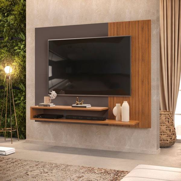 Painel para TV até 50" com 2 Prateleiras e Nicho MDF MDP DJ Móveis Nando — foto do produto em fundo branco