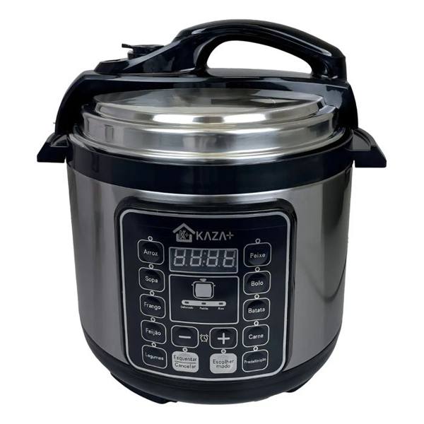 Panela De Pressão Elétrica 5 Litros 1000w Kaza+ Inox Cor Prateado — foto do produto em fundo branco