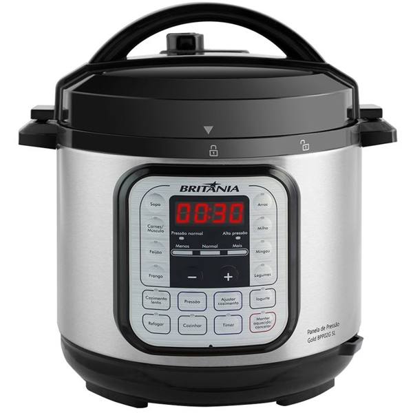 Panela Elétrica de Pressão Britânia 10 Xícaras 5L Gold BPP02G — foto do produto em fundo branco