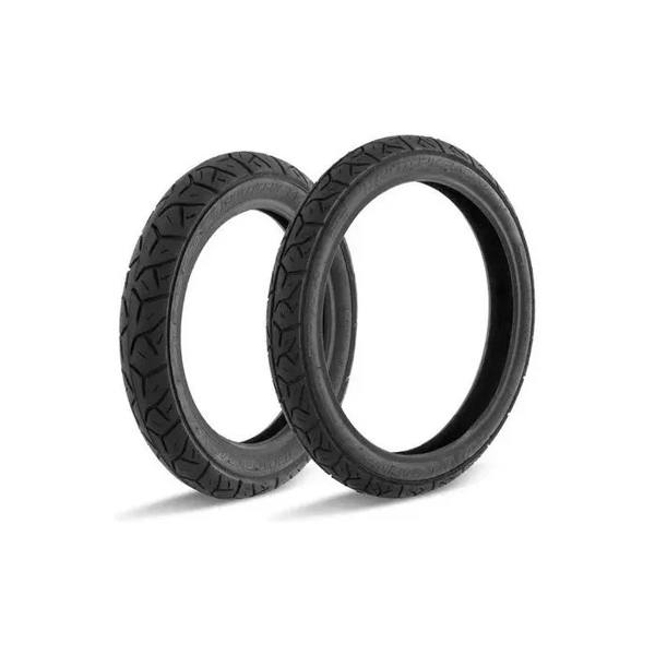 par de Pneus Pro Tork Motos Biz 100/110/125 Pop 100/110 Modelo 80/100-14 e 2.50-17 — foto do produto em fundo branco
