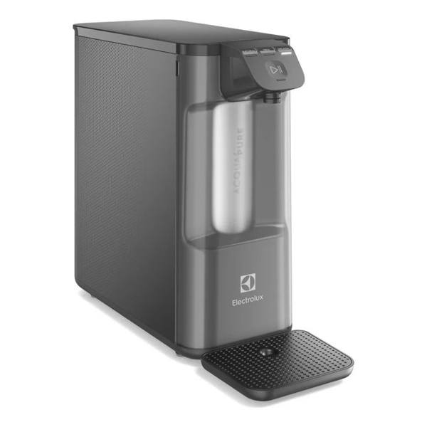 Purificador de Água Gelada Fria e Natural Eletrônico Placa Compacto Electrolux PE12G com Filtro Carvão 6 meses ou 3000L Painel Touch Cinza — foto do produto em fundo branco