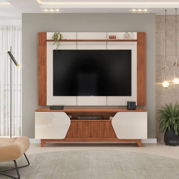 Rack com Painel para TVs até 75" MDF MDP 4 Portas Helo DJ Móveis — foto do produto em fundo branco
