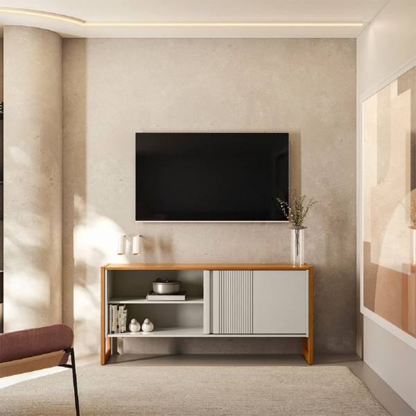 Rack para TV até 55" 1 Porta de Correr Gold Linea Brasil — foto do produto em fundo branco