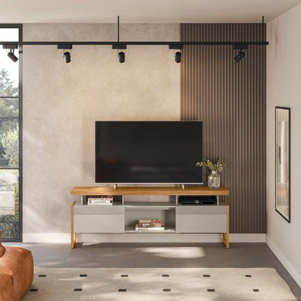 Rack para TV até 70" 2 Portas de Correr MDP e MDF Esmeralda Linea Brasil — foto do produto em fundo branco