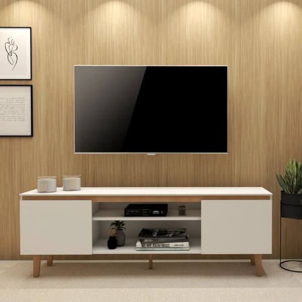 Rack Tv Estante Sala Nicho Madeira White Organizor Moderno Branco — foto do produto em fundo branco