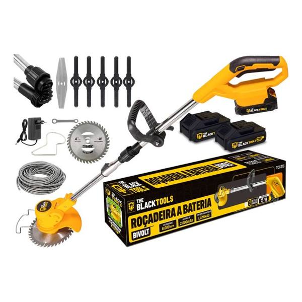 Roçadeira Aparador Grama 2 Baterias Recarregável 21v 750w Profissional Com Acessórios Tcg21cx-2b The Black Tools — foto do produto em fundo branco