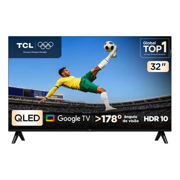 Smart TV 32 Polegadas HD QLED S5K WiFi Bluetooth Google TV 2 HDMI HDR10 Dolby Audio 32S5K — foto do produto em fundo branco