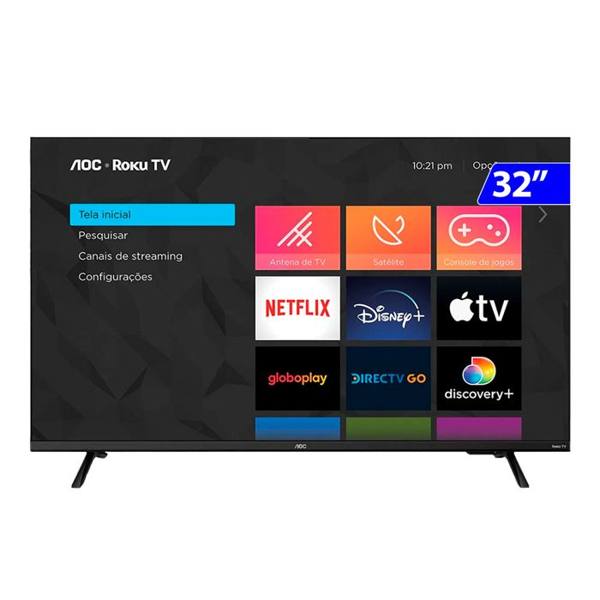 Smart TV AOC LED 32" HD WI-FI Roku HDMI USB 32S5045 — foto do produto em fundo branco