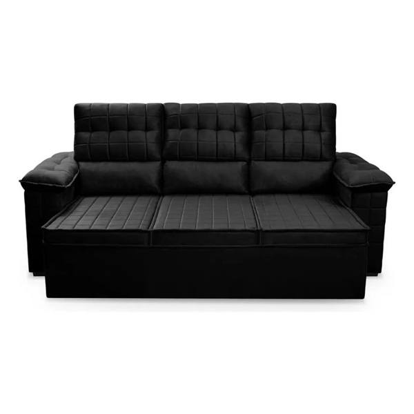 Sofá Retrátil Reclinável 4 Lugares 2,30m Quantum Preto Molas — foto do produto em fundo branco
