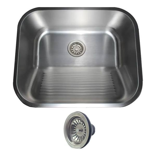 Tanque Lavanderia 55x45 Com Acessórios Aço Inox Escovado — foto do produto em fundo branco